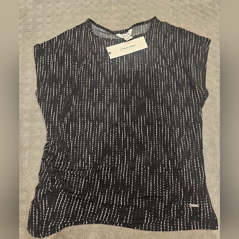 Calvin Klein Black and White Striped Women's Tee